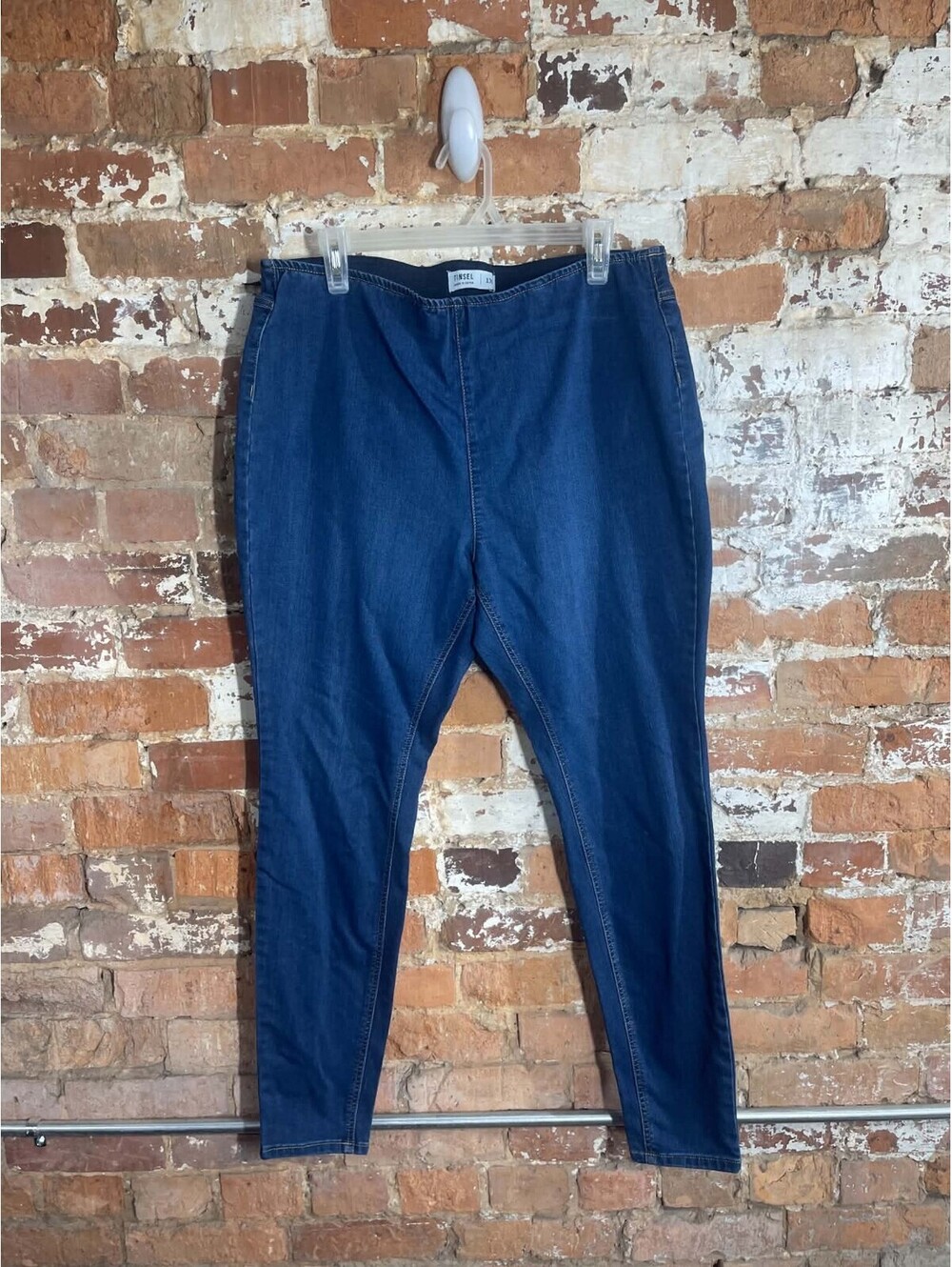 Tinsel Womens 1X Plus Blue Pull On Skinny Denim Jeggings Elastic Waist